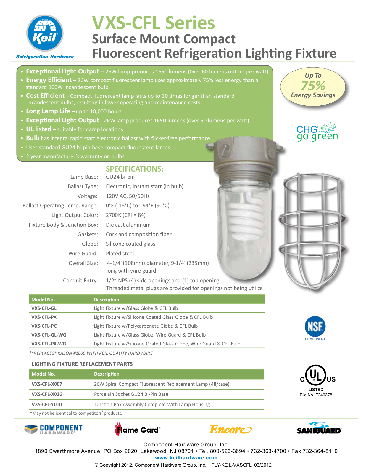 Component Hardware VXS-CFL-Y010 User Manual