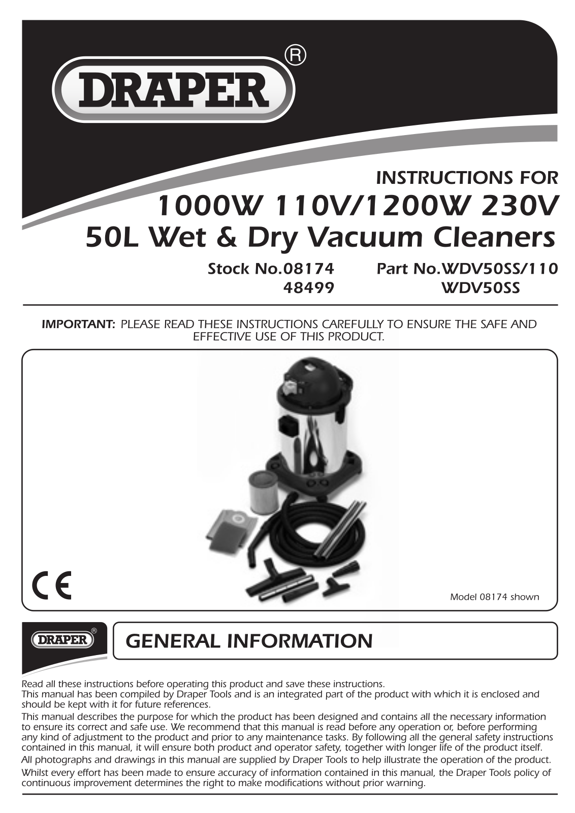 Draper WDV50SS Instruction Booklet - ManualMachine.com