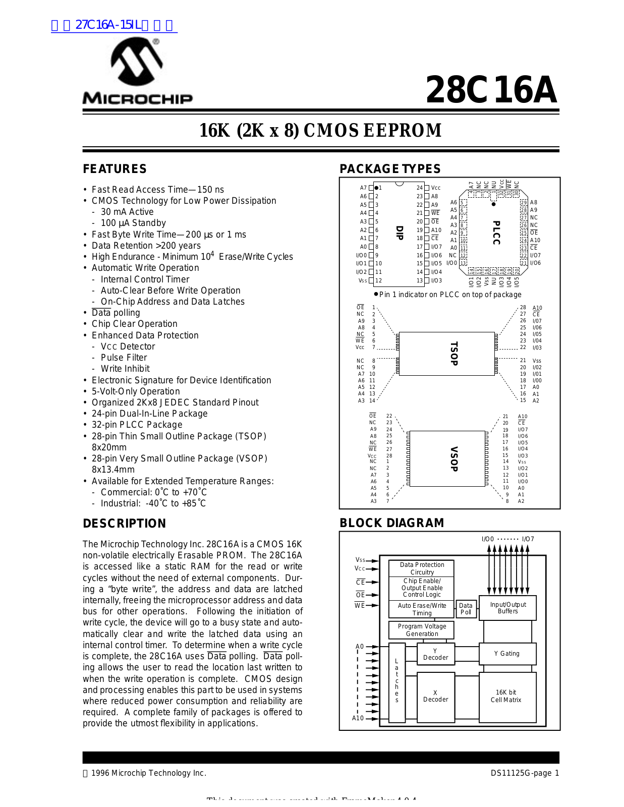 MICROCHIP 28C16A Technical data