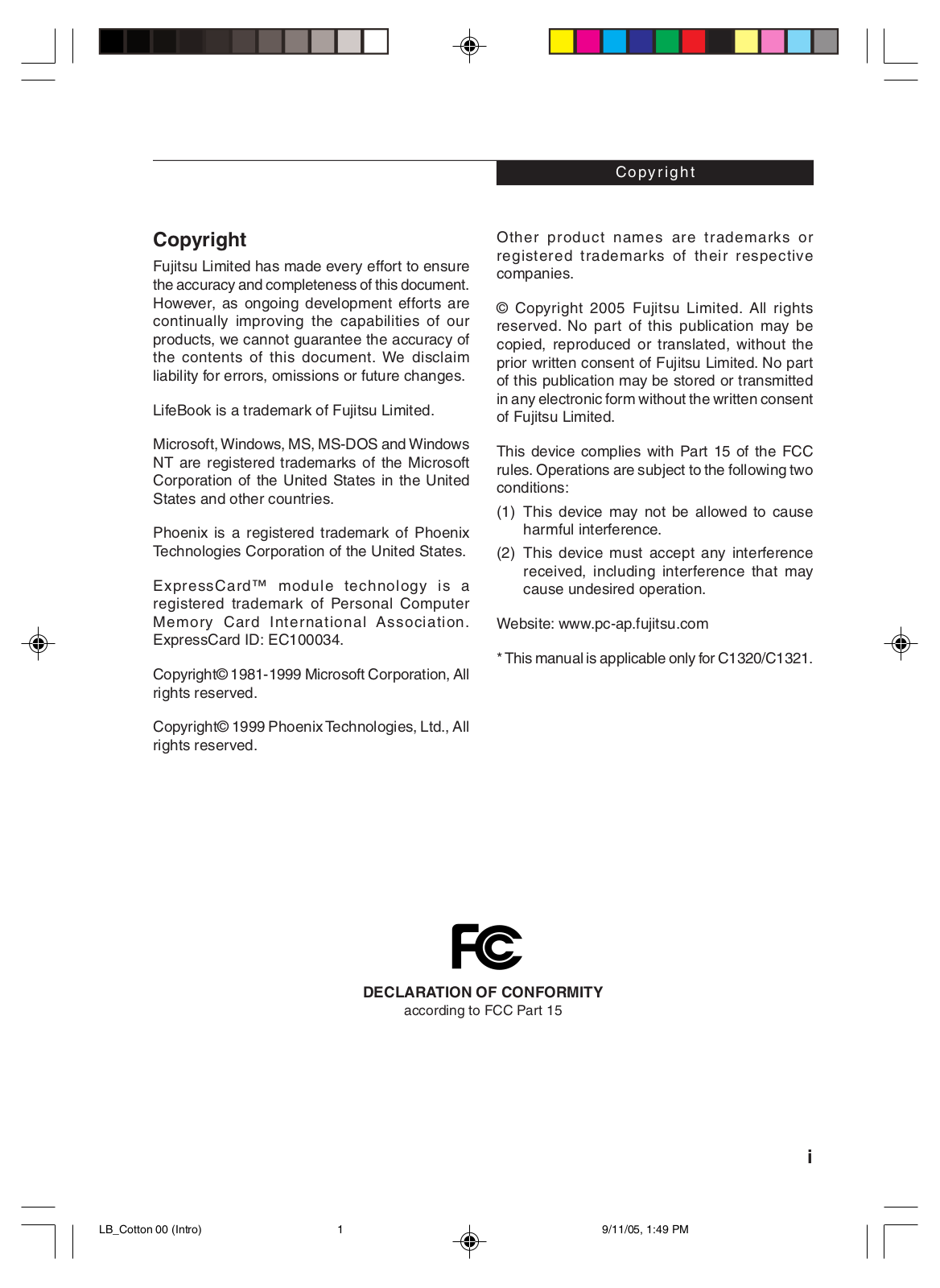 Fujitsu FCC User Manual