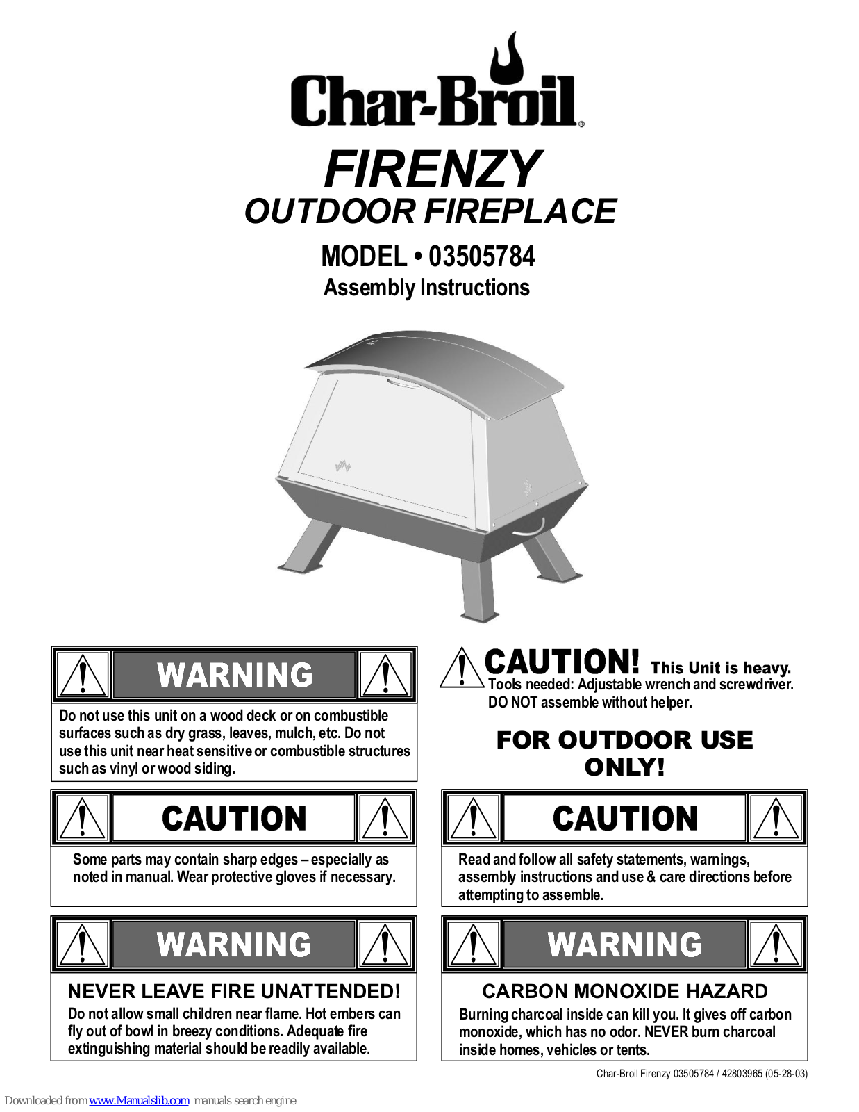 Char-Broil Firenzy 03505784 Assembly Instructions Manual