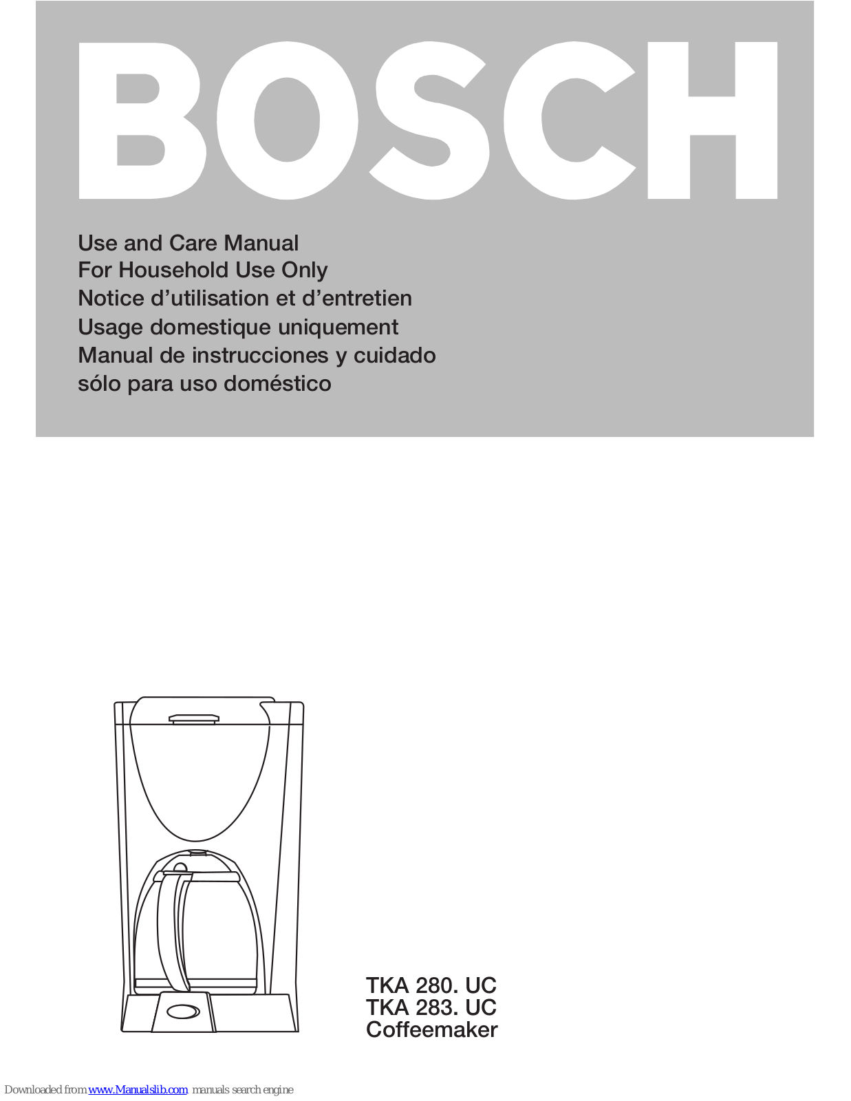 Bosch TKA 280. UC, TKA 283. UC Use And Care Manual