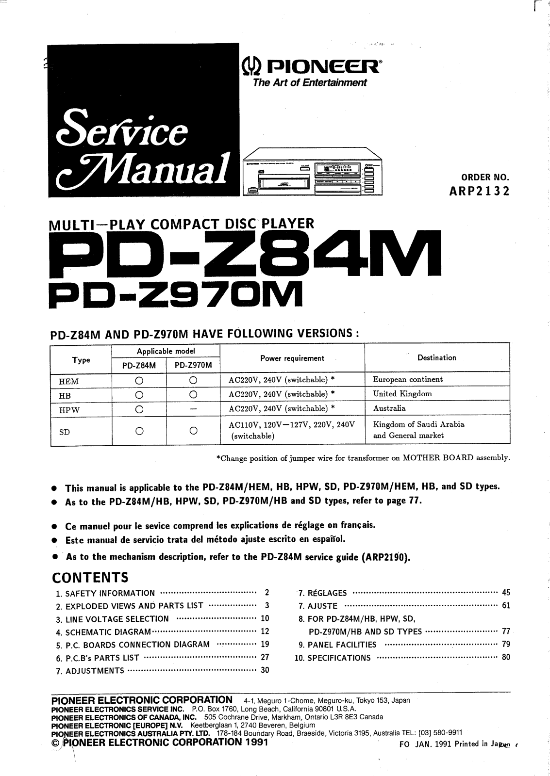 Pioneer PDZ-970-M, PDZ-84-M Service manual