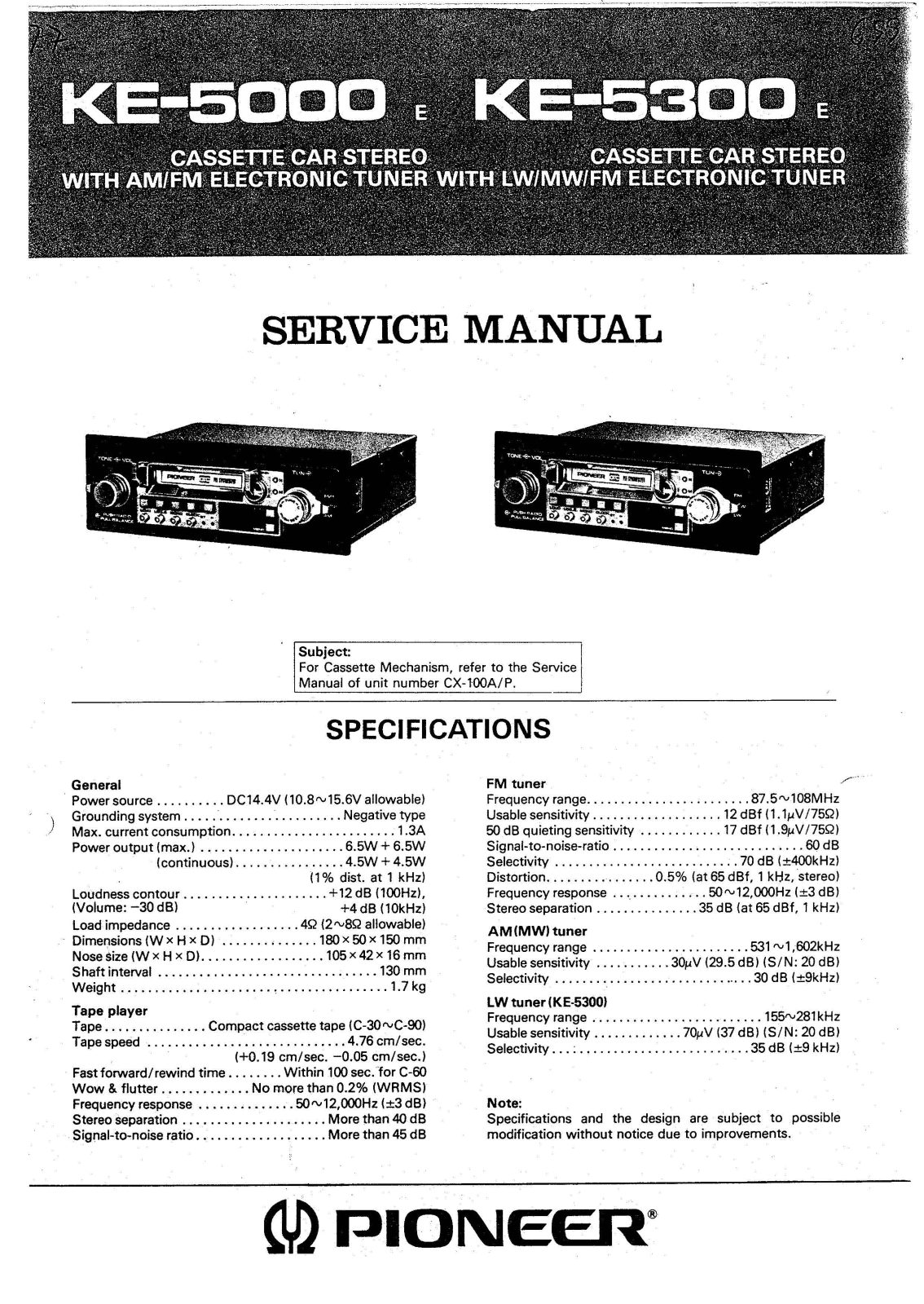 Pioneer KE-5000, KE-5300 Service manual