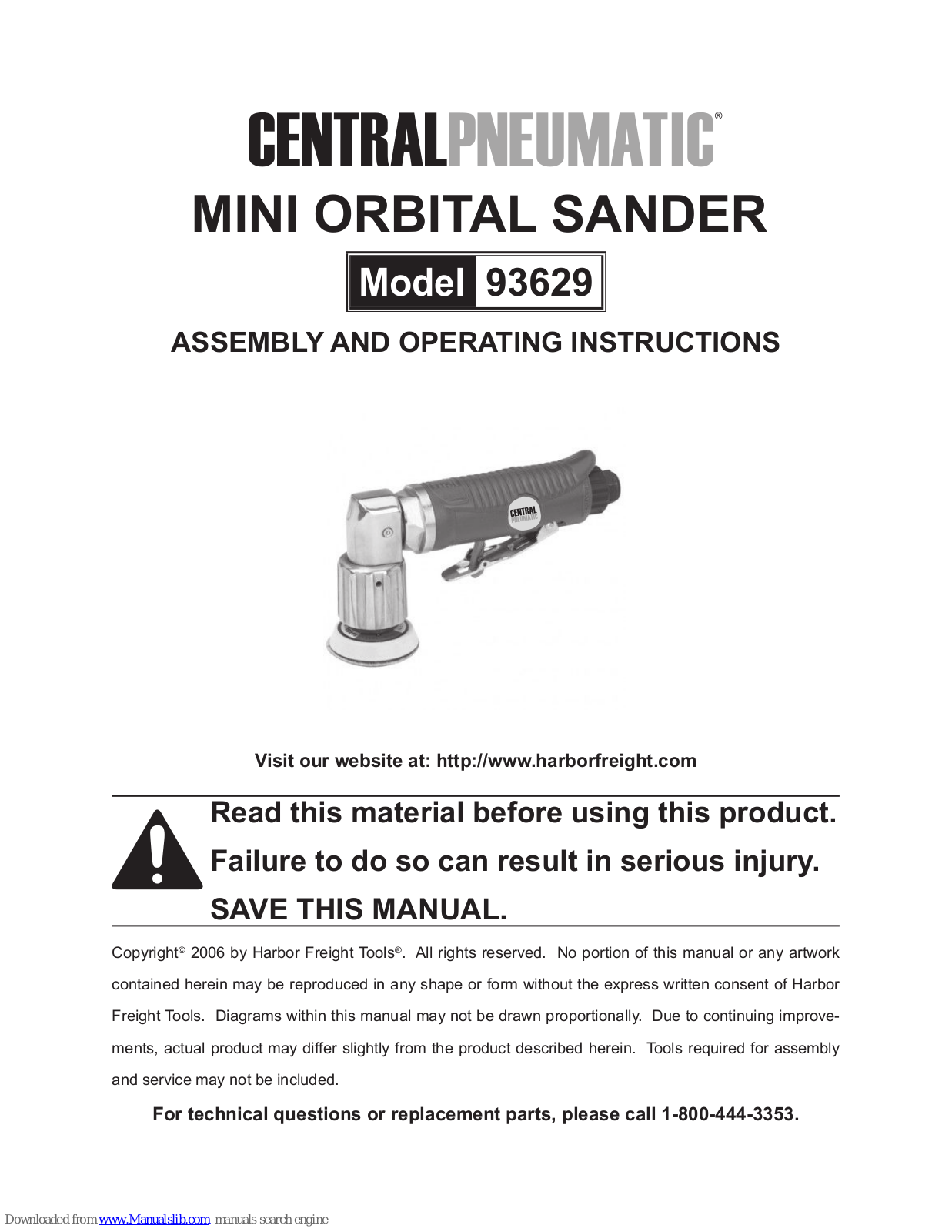 Central Pneumatic 93629 Assembly And Operating Instructions Manual