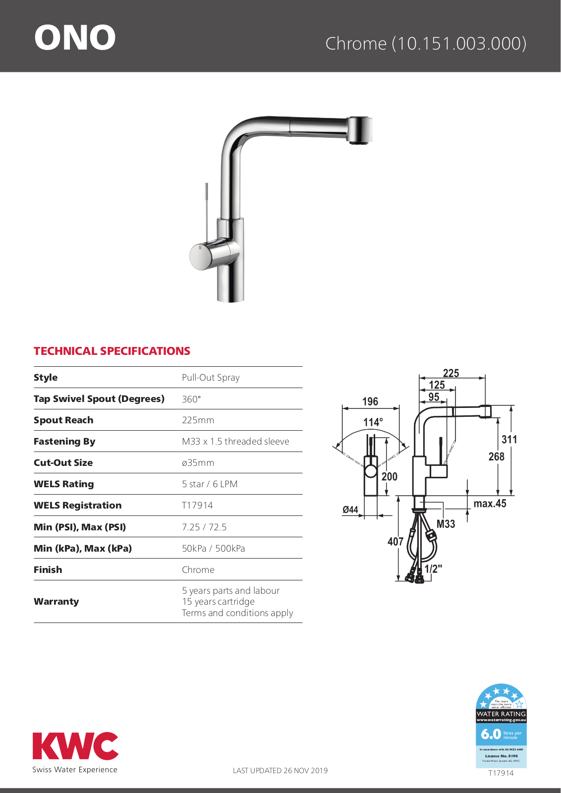 KWC 10151003000 Specifications Sheet - ManualMachine.com
