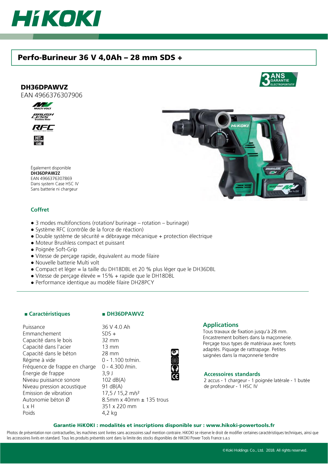 Hikoki DH36DPAWVZ Specification - ManualMachine.com
