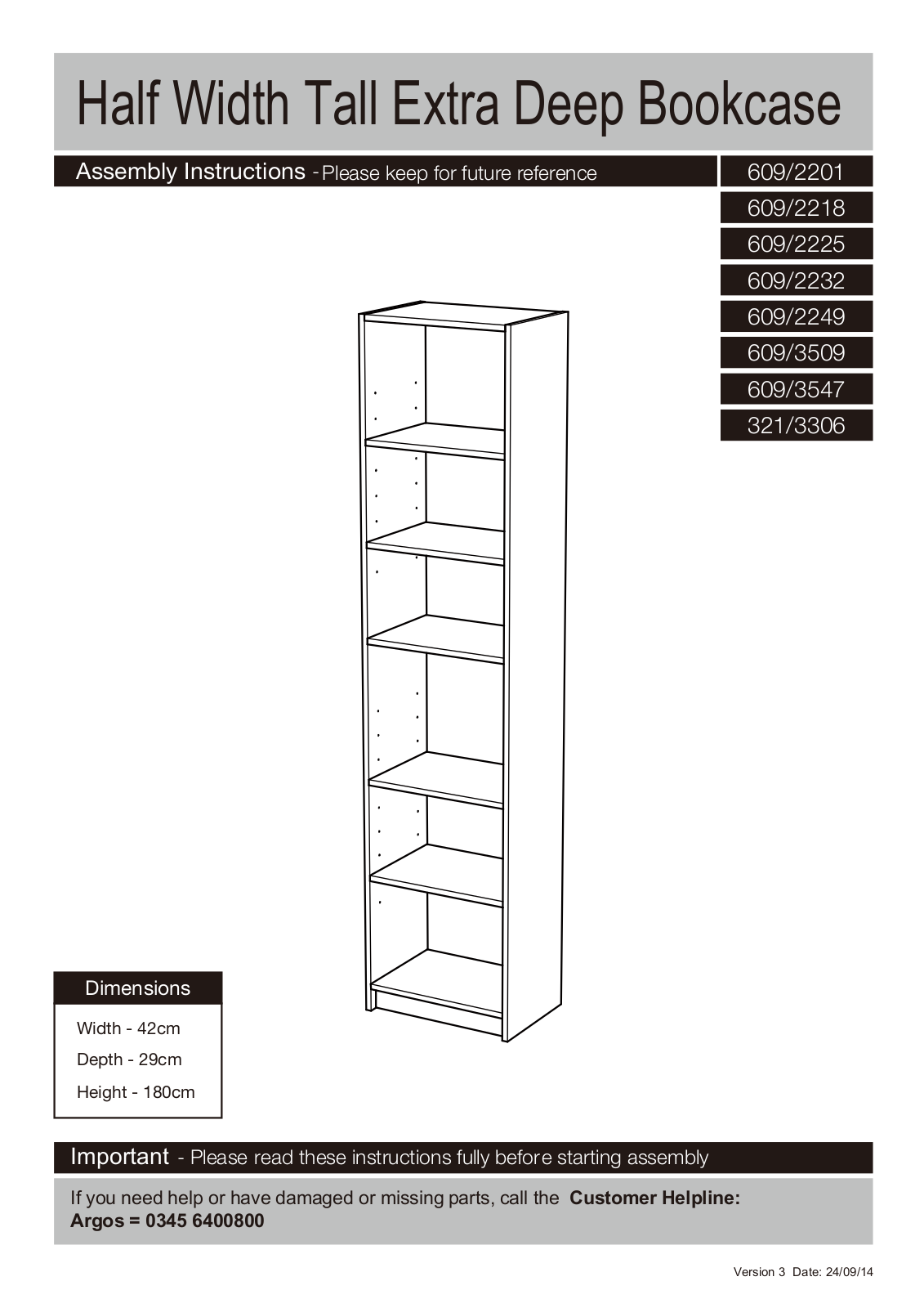 Argos 3213306 ASSEMBLY INSTRUCTIONS