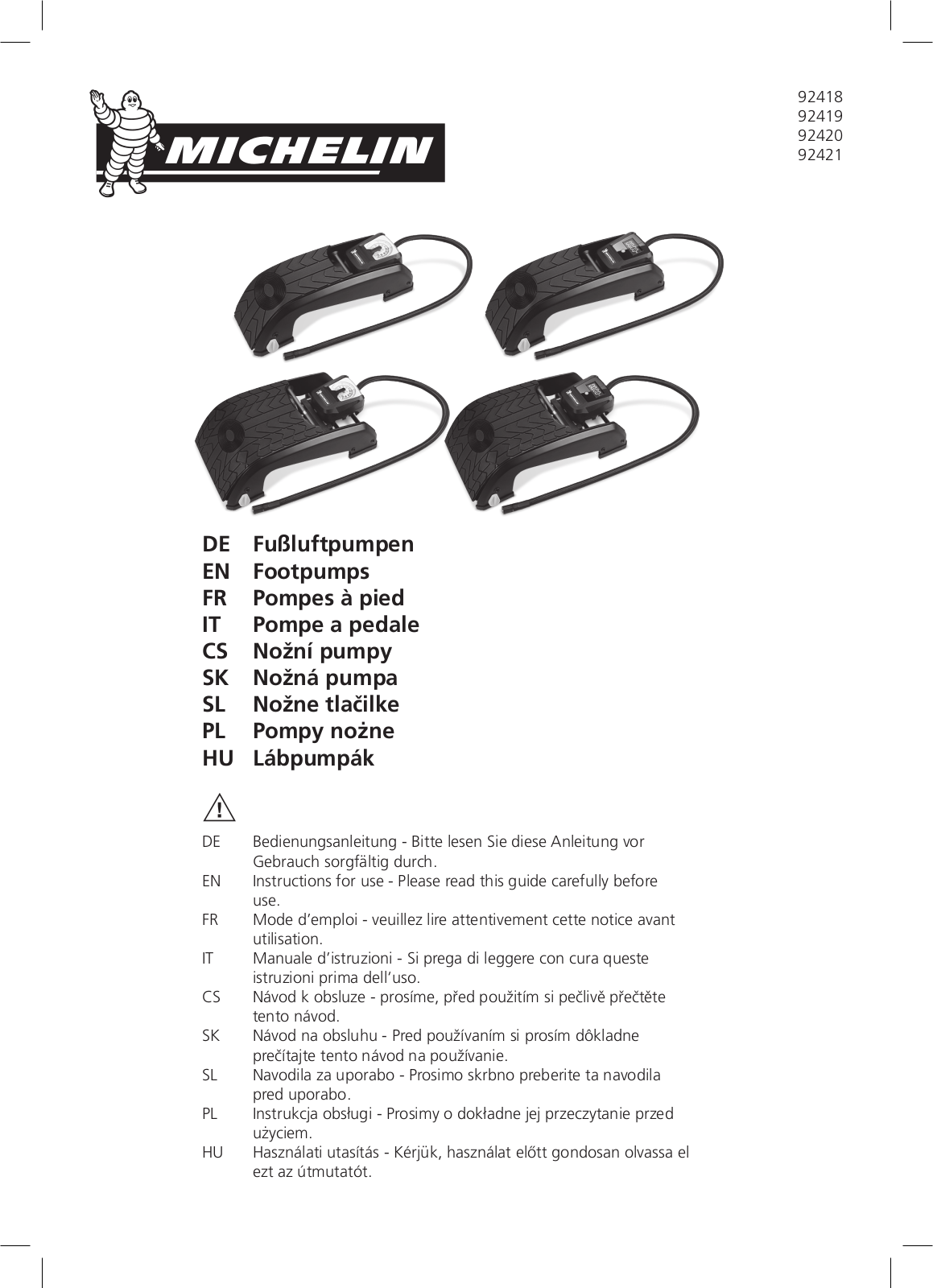 Michelin 92418, 92419, 92420, 92421 User guide