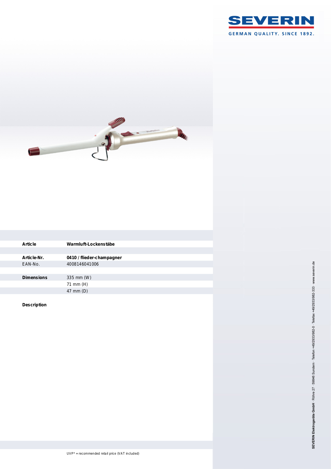 Severin CURLING IRON 0410 User Manual