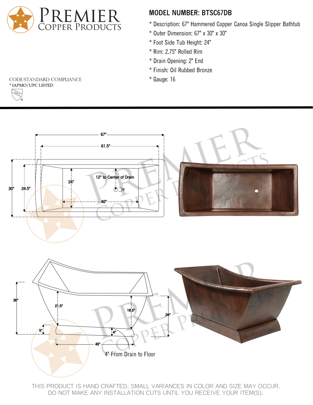 Premier Copper Products IER1698 Specifications - ManualMachine.com