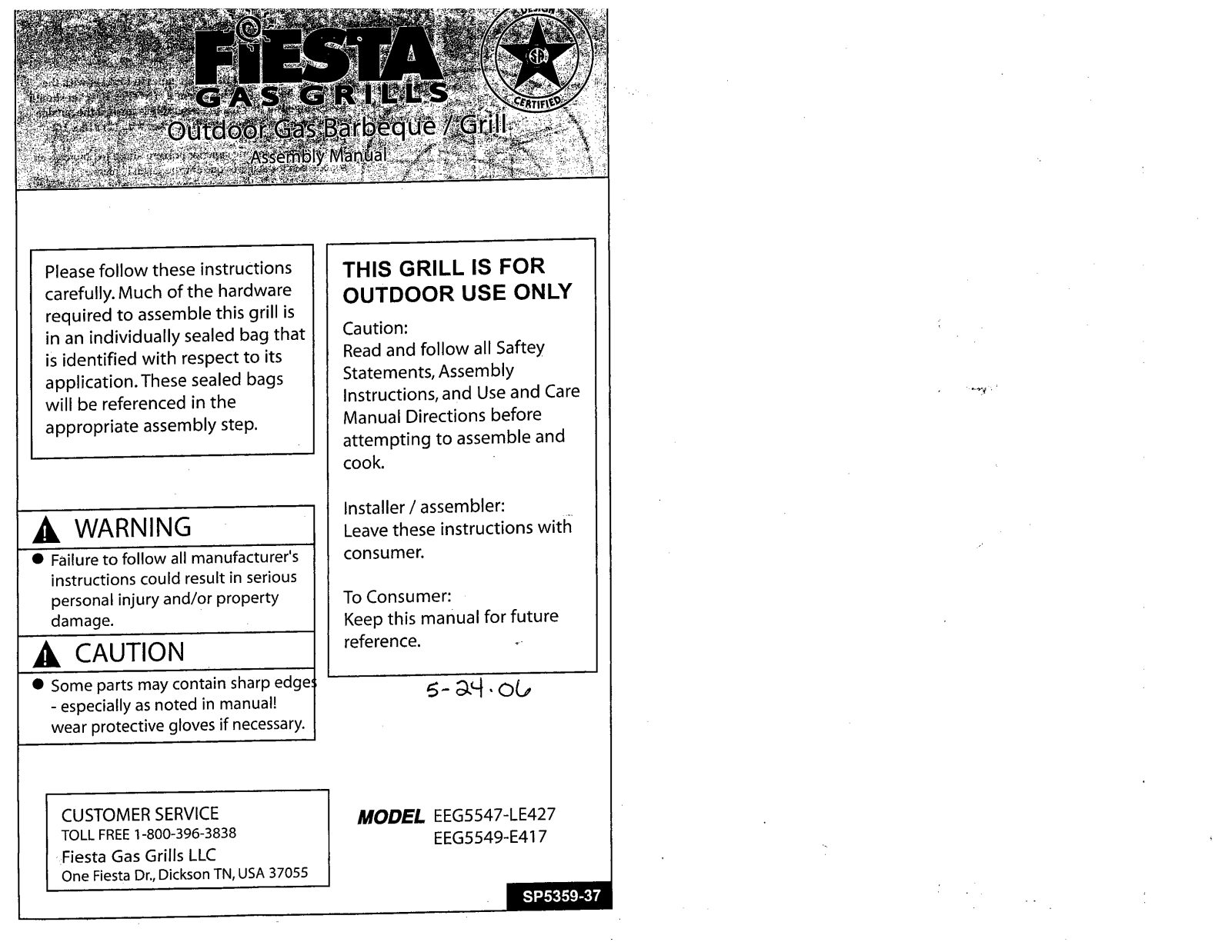 Fiesta Eeg5549-e417, Eeg5547-le427 Installation Instruction