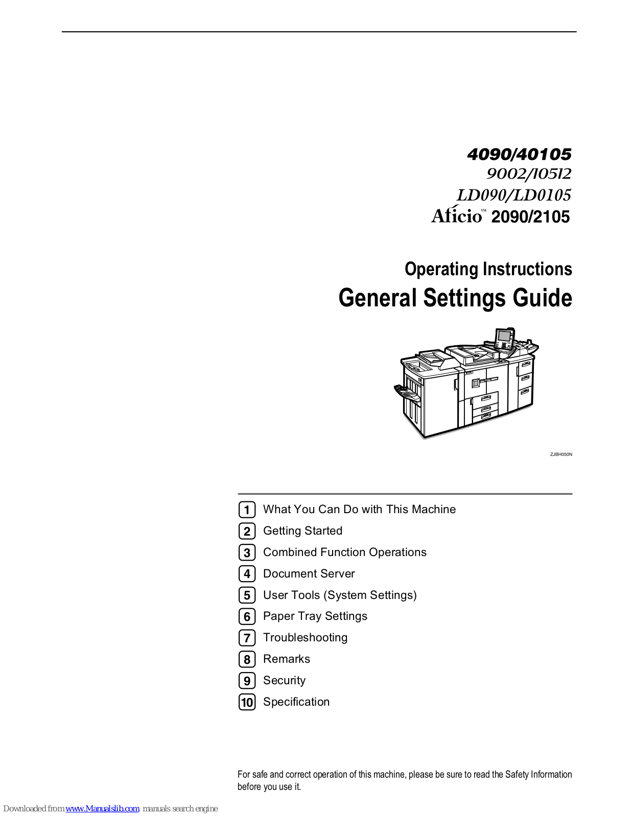 Ricoh 40105, 4090, LD0105, 9002, Aficio 2090 Operating Instructions Manual