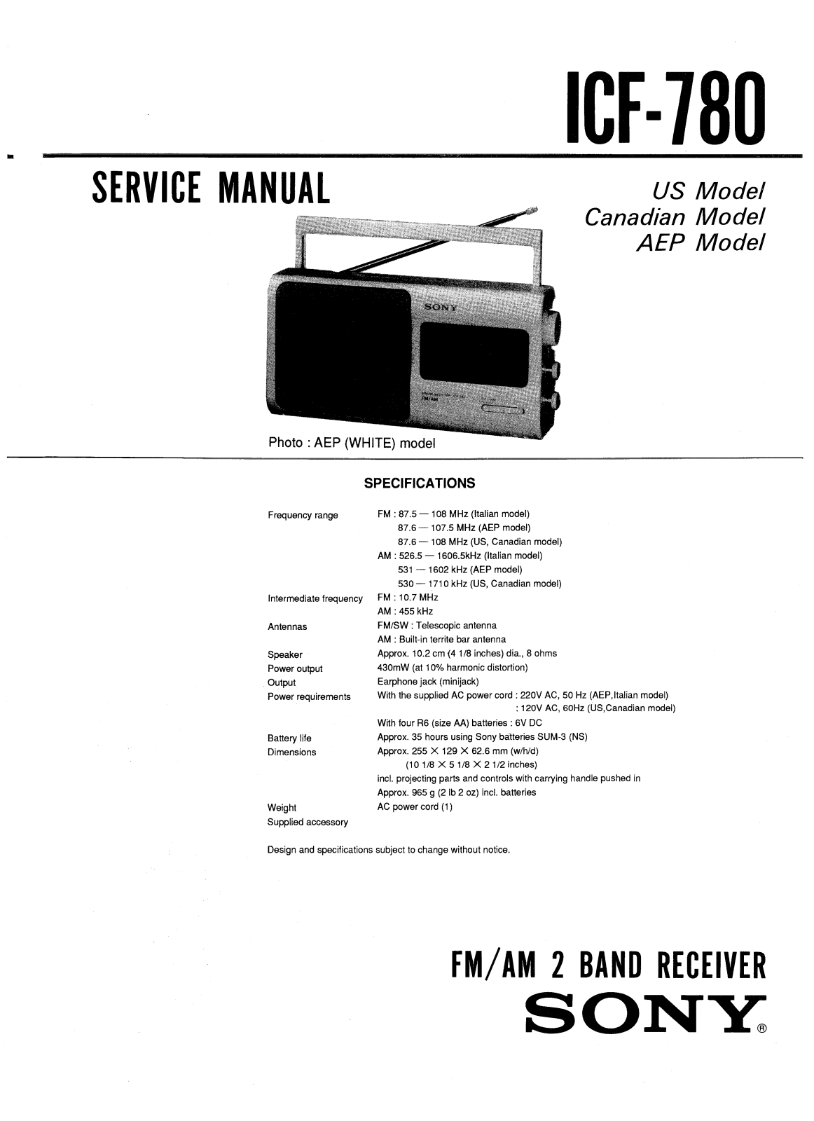 Sony ICF-780 Service manual