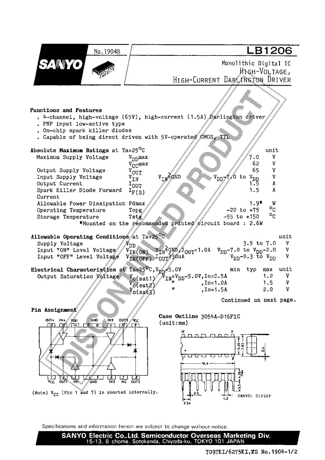 Sanyo LB1206 Specifications