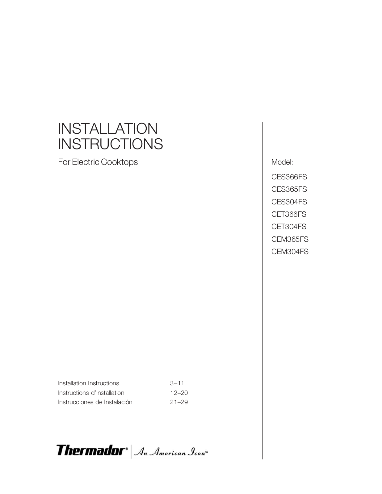 Thermador CEM304FS, CEM365FS User Manual