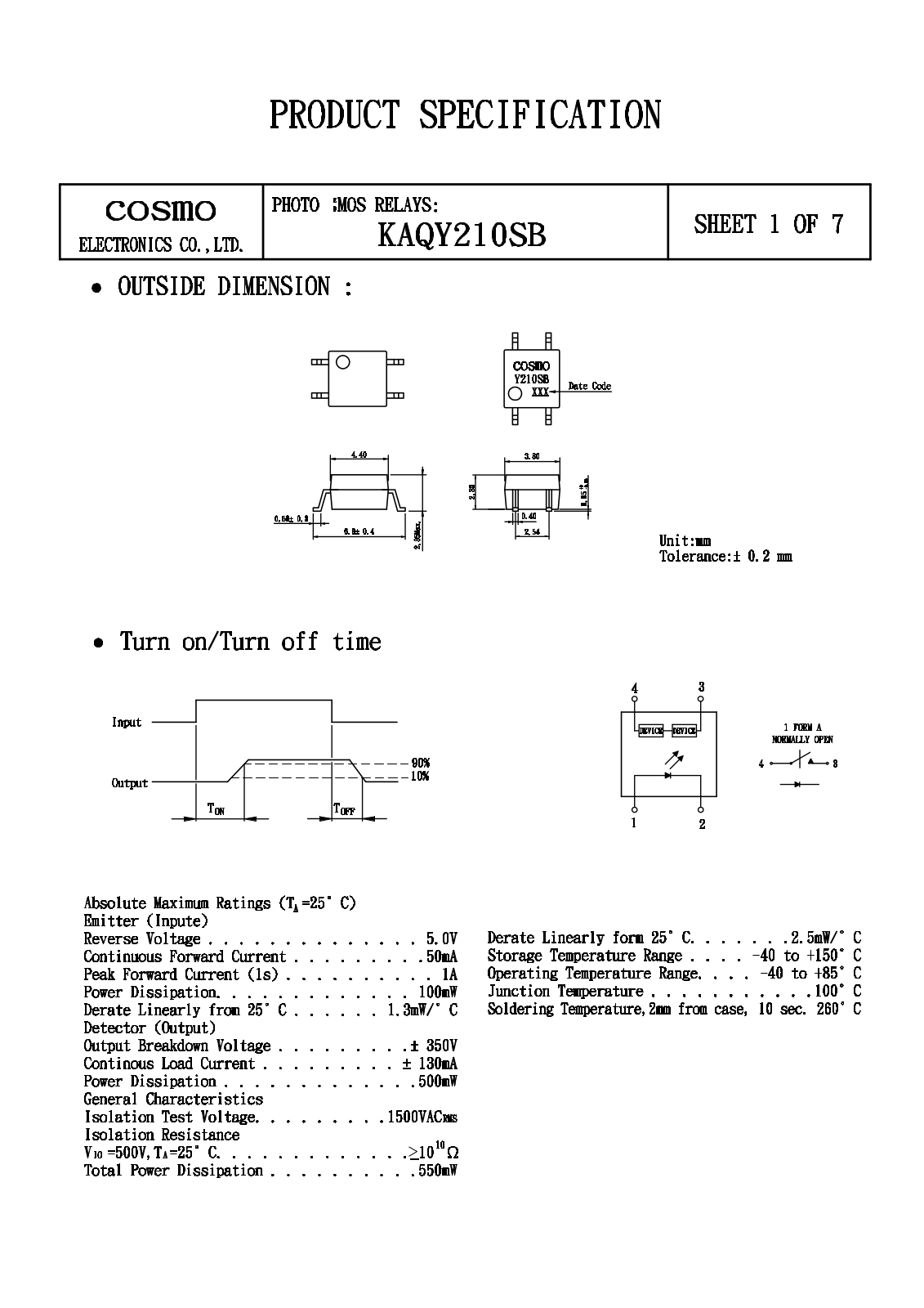 COSMO KAQY210SB Datasheet