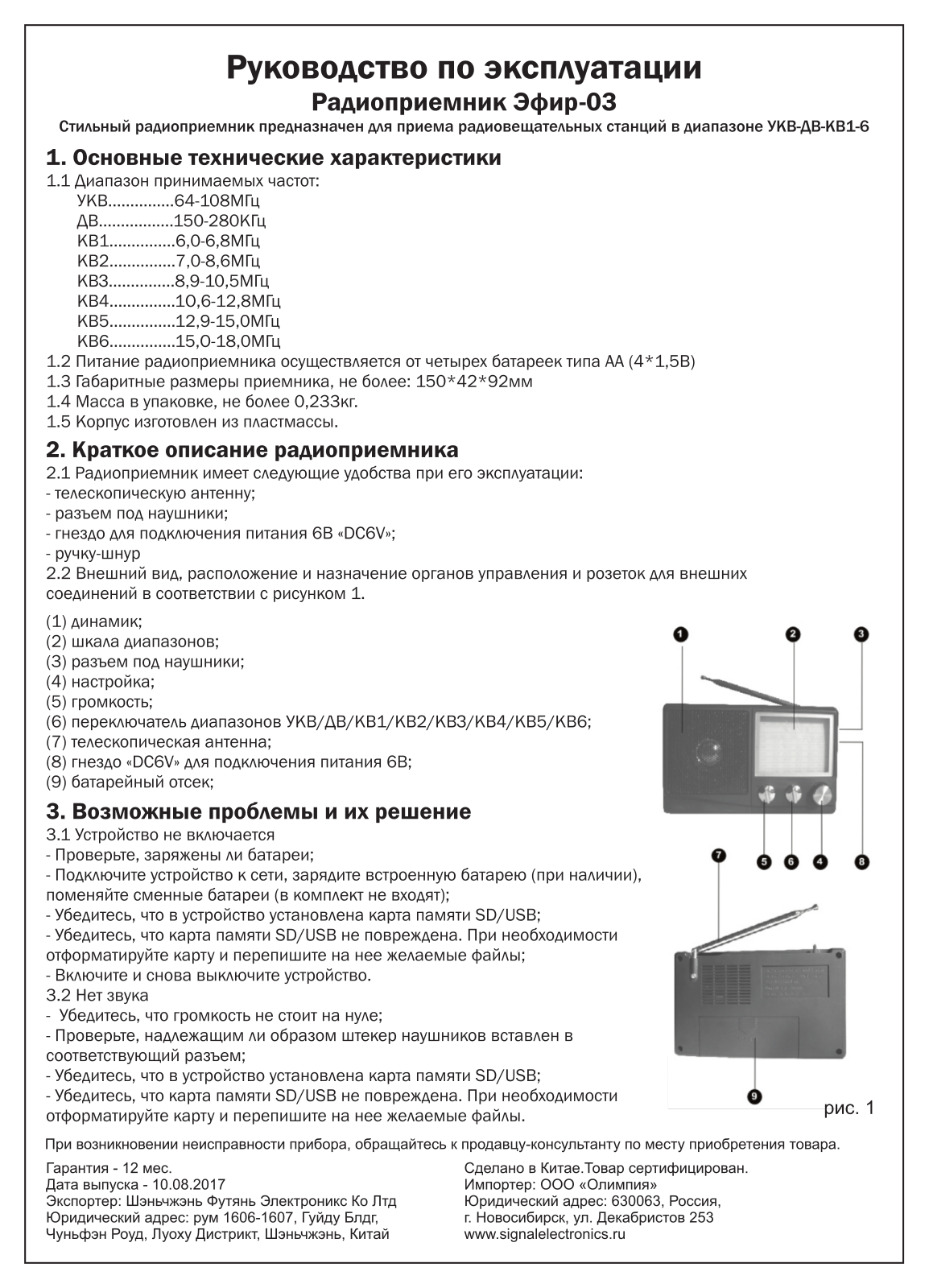 СИГНАЛ Эфир-03 User Manual