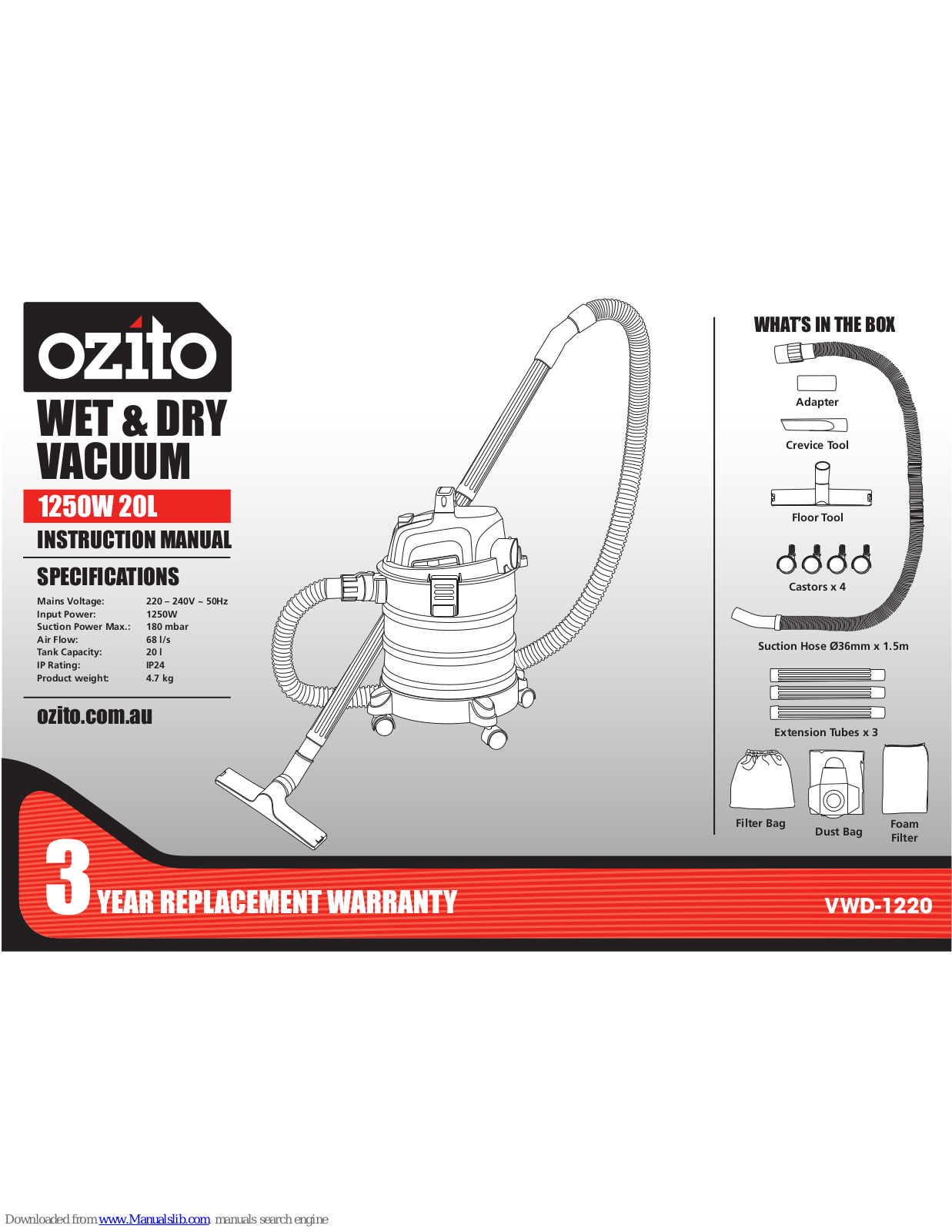 Ozito VWD-1220 Instruction Manual