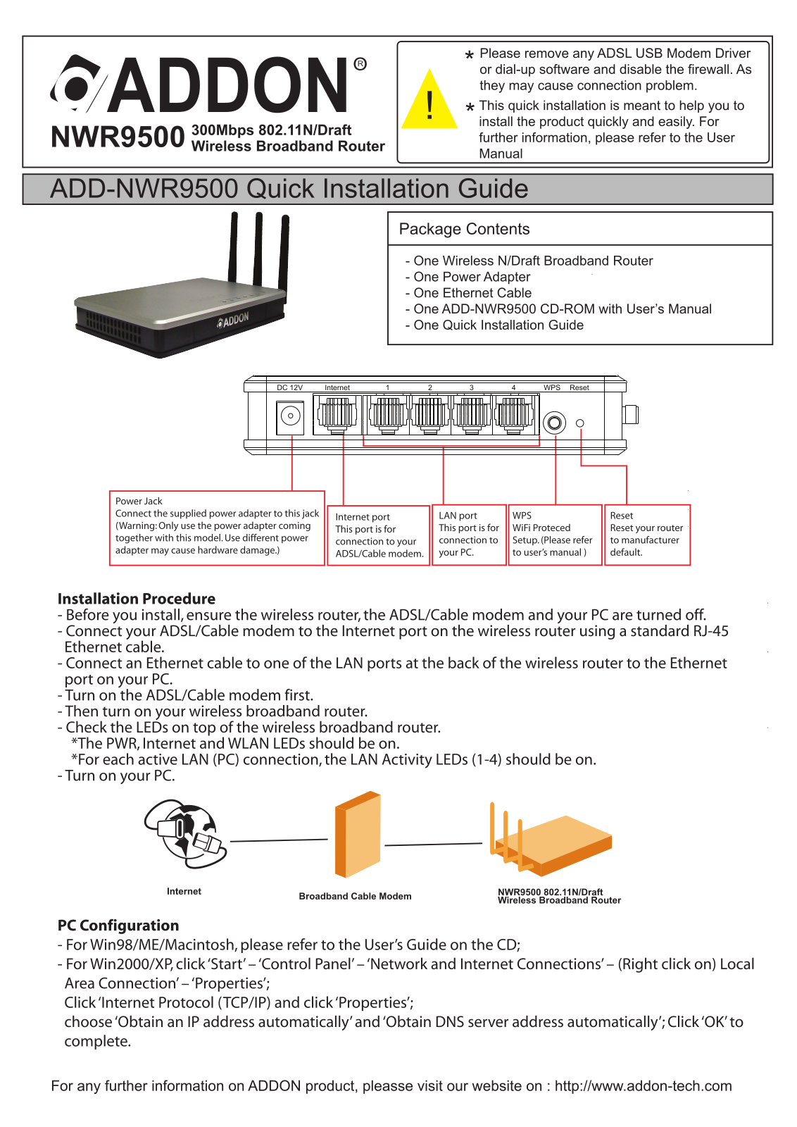 Addon NWR9500 Quick Install Guide