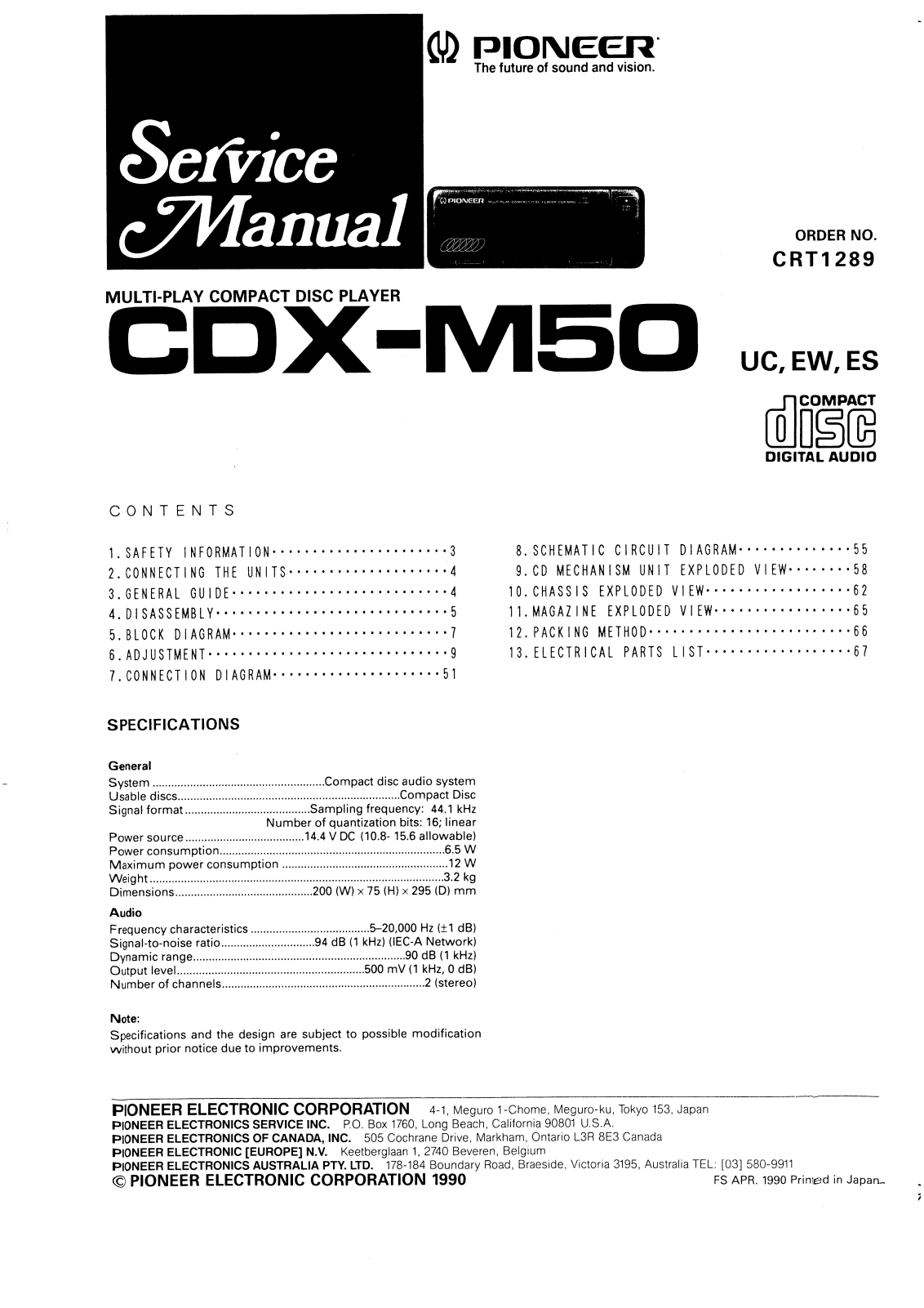 Pioneer CDX-M50 User Manual