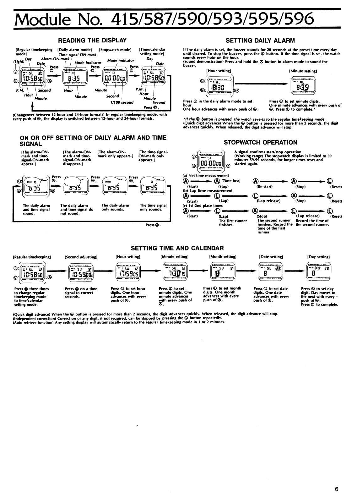 Casio W59 Module No. 590, F91W Module No. 593, A161 Module No. 595, A159 Module No. 593, A155 Module No. 587 User Manual