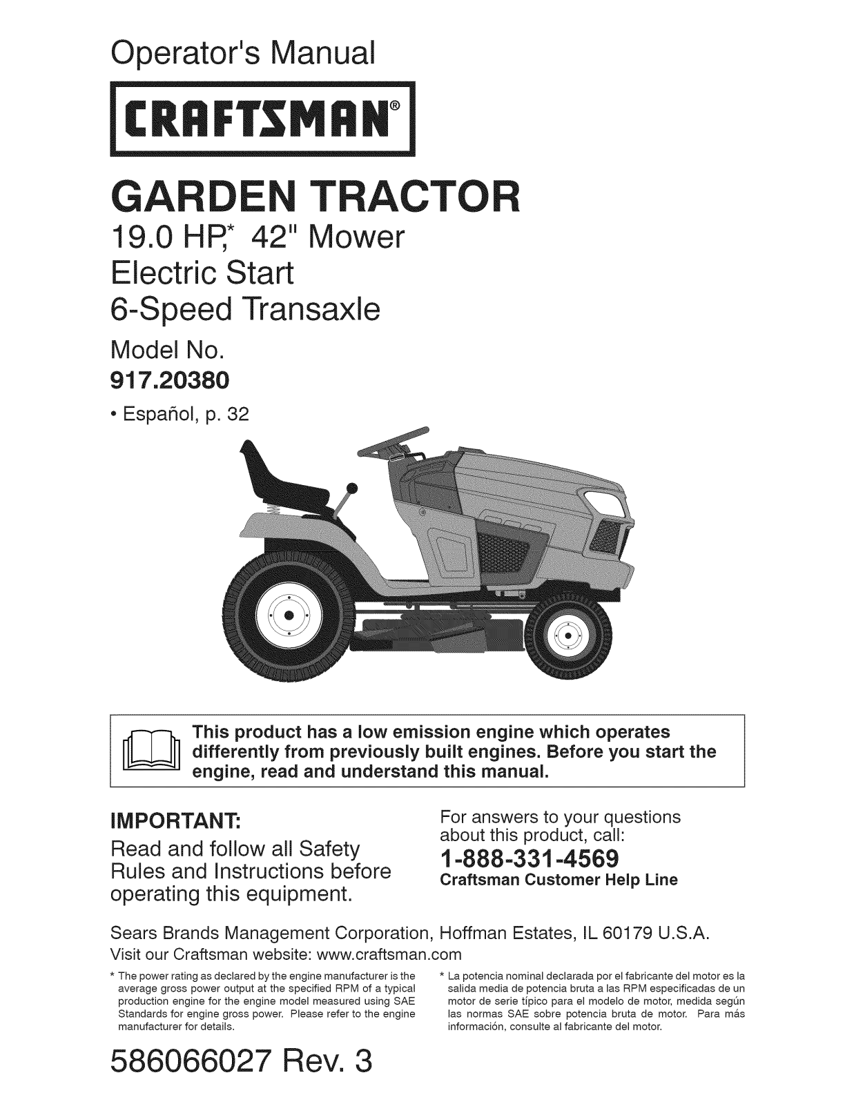 Craftsman 917203800 Owner’s Manual