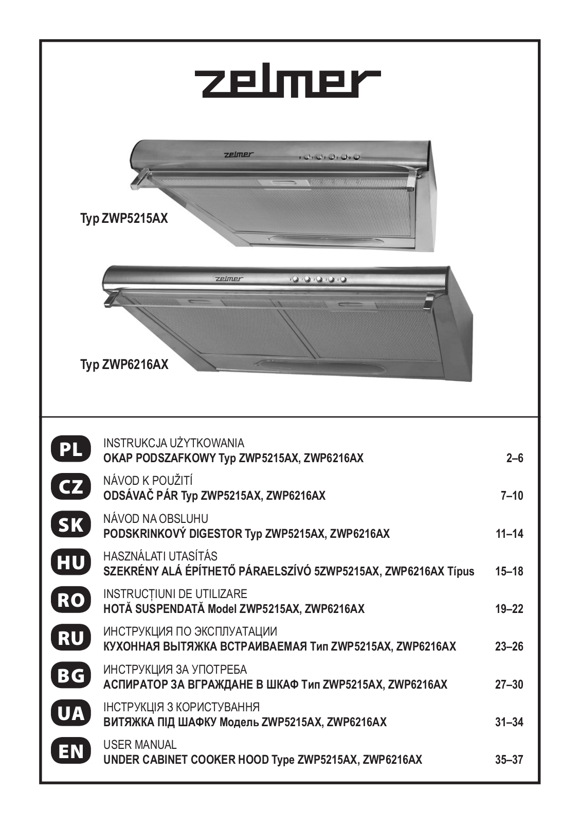 Zelmer ZWP 6216AX, ZWP 5215AX User Manual