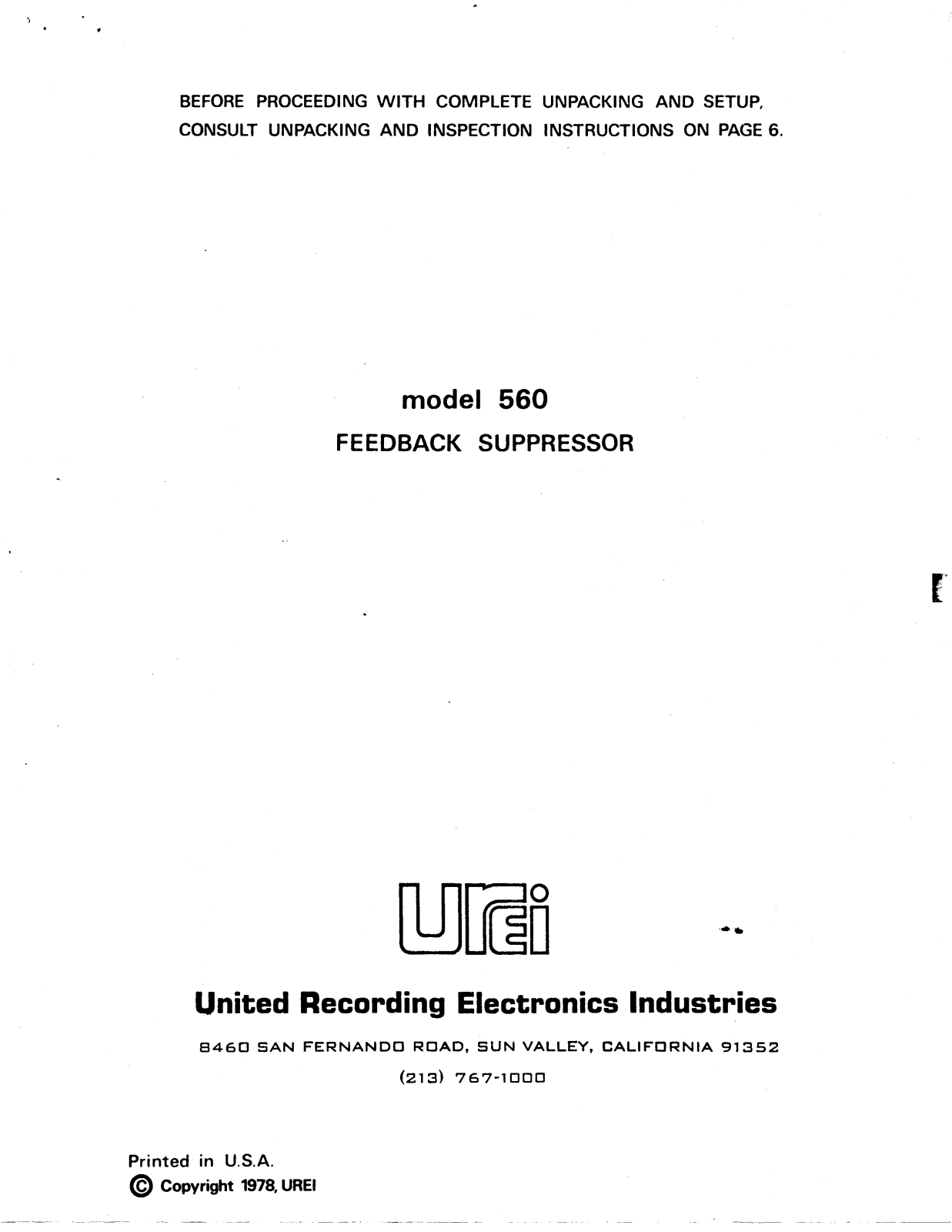 JBL UREI 560 User Manual