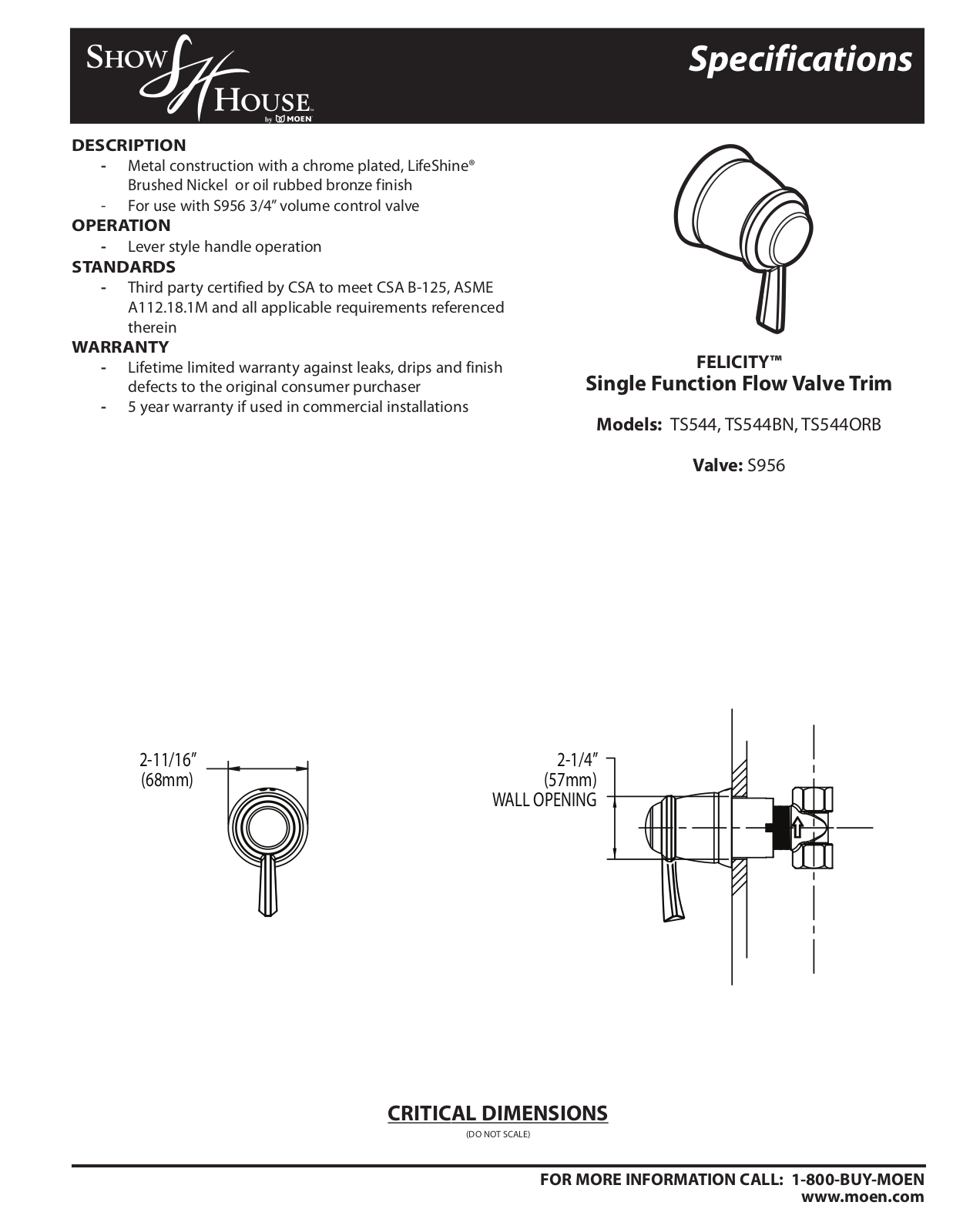 Moen TS544ORB, TS544, TS544BN User Manual