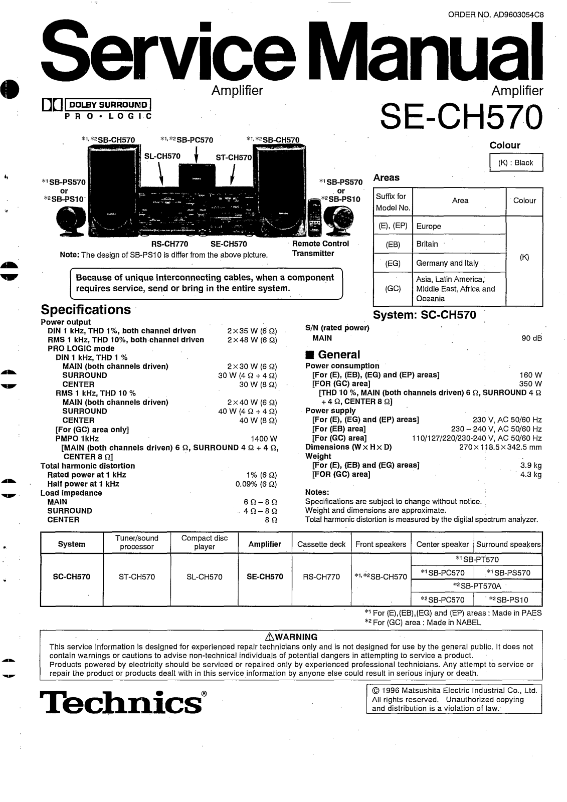 Technics SECH-570 Service manual