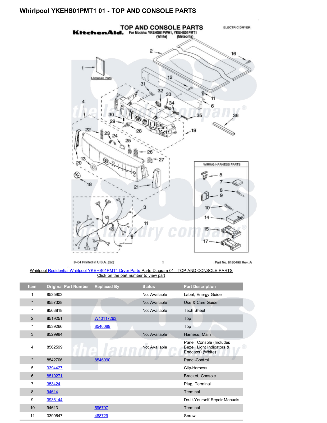 Whirlpool YKEHS01PMT1 Parts Diagram