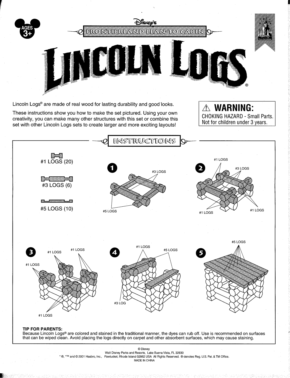 HASBRO Lincoln Logs Disney's Frontierland Lean-To Cabin User Manual