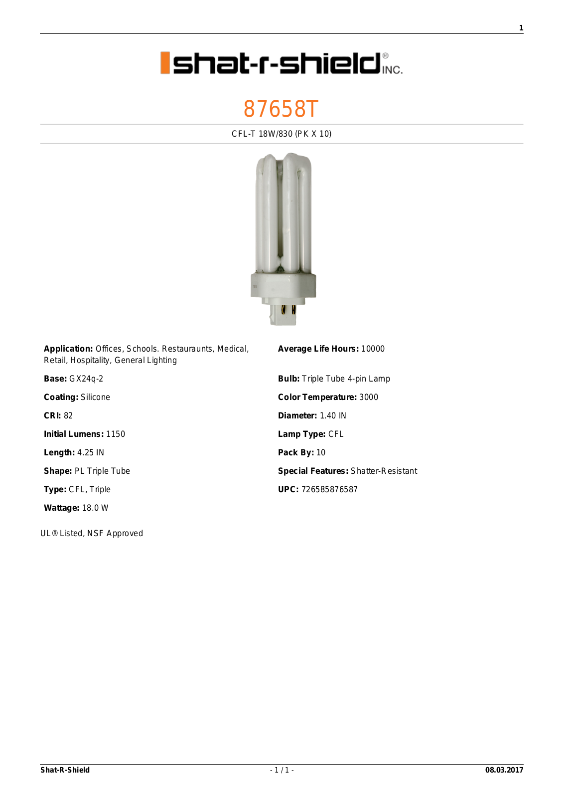 Shat-R-Shield 87658T Data sheet