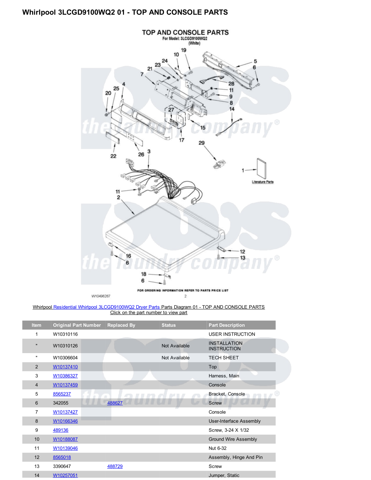 Whirlpool 3LCGD9100WQ2 Parts Diagram