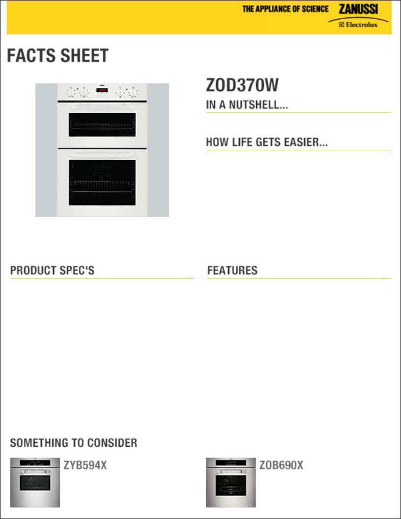 Zanussi ZOD370W Datasheet