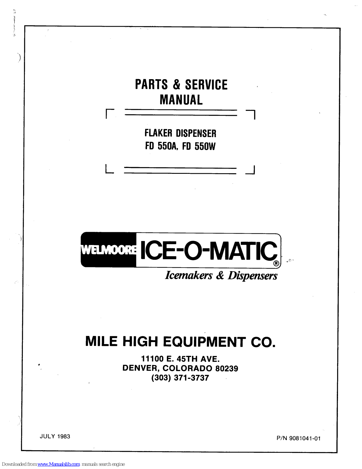 Ice-O-Matic FD 550A, FD 550W Parts & Service Manual