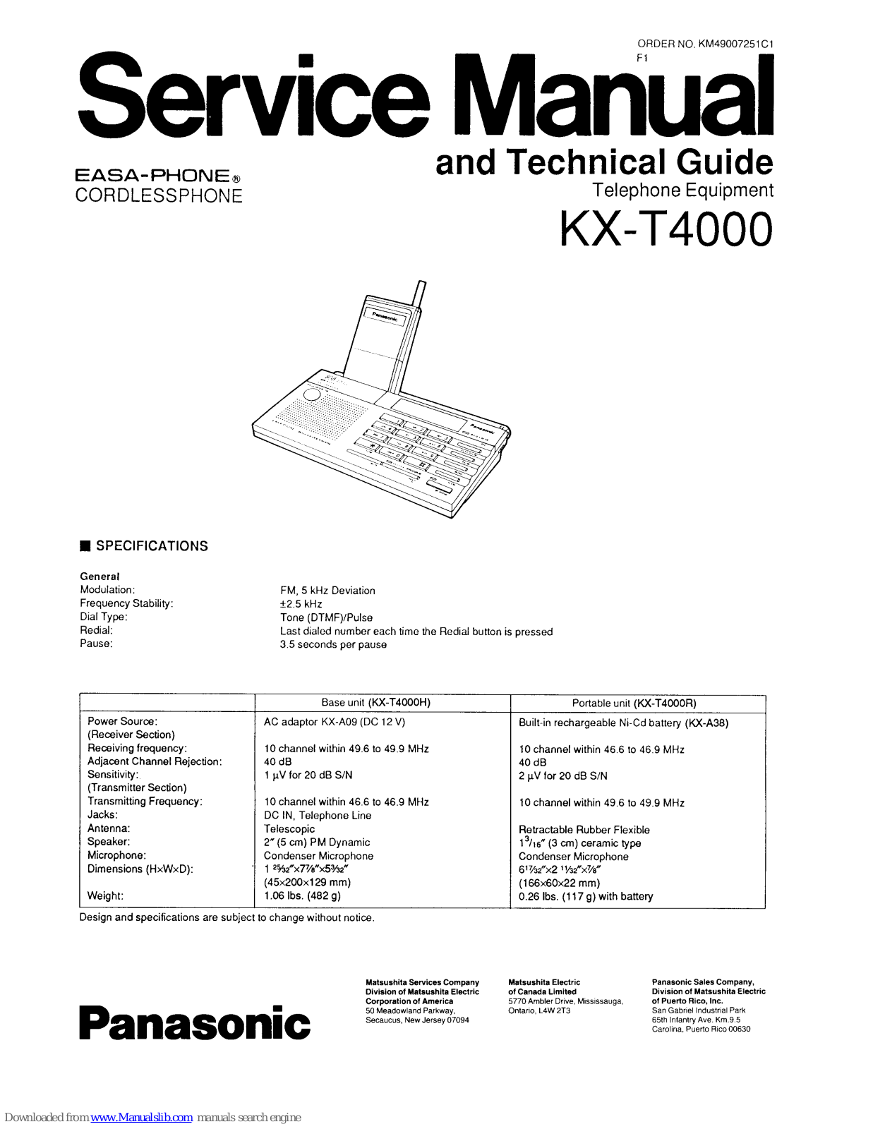 Panasonic Easy-Phone KX-T4000 Service Manual