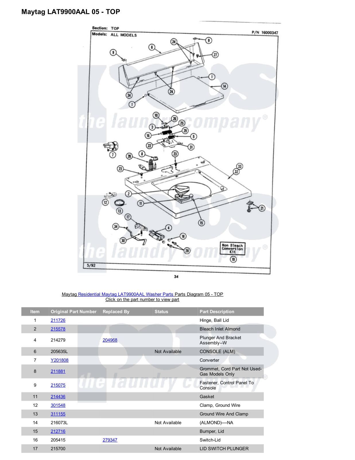 Maytag LAT9900AAL Parts Diagram