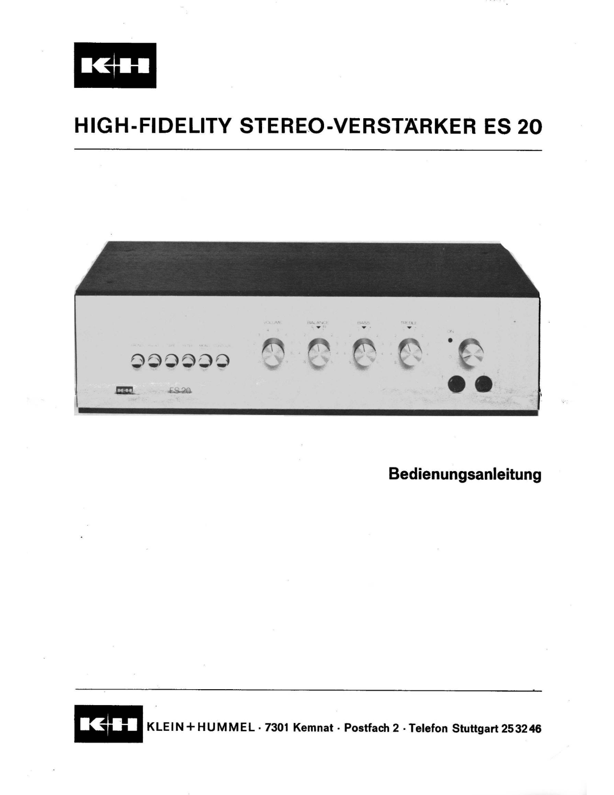 KLEIN + HUMMEL ES 20 Datasheet - ManualMachine.com