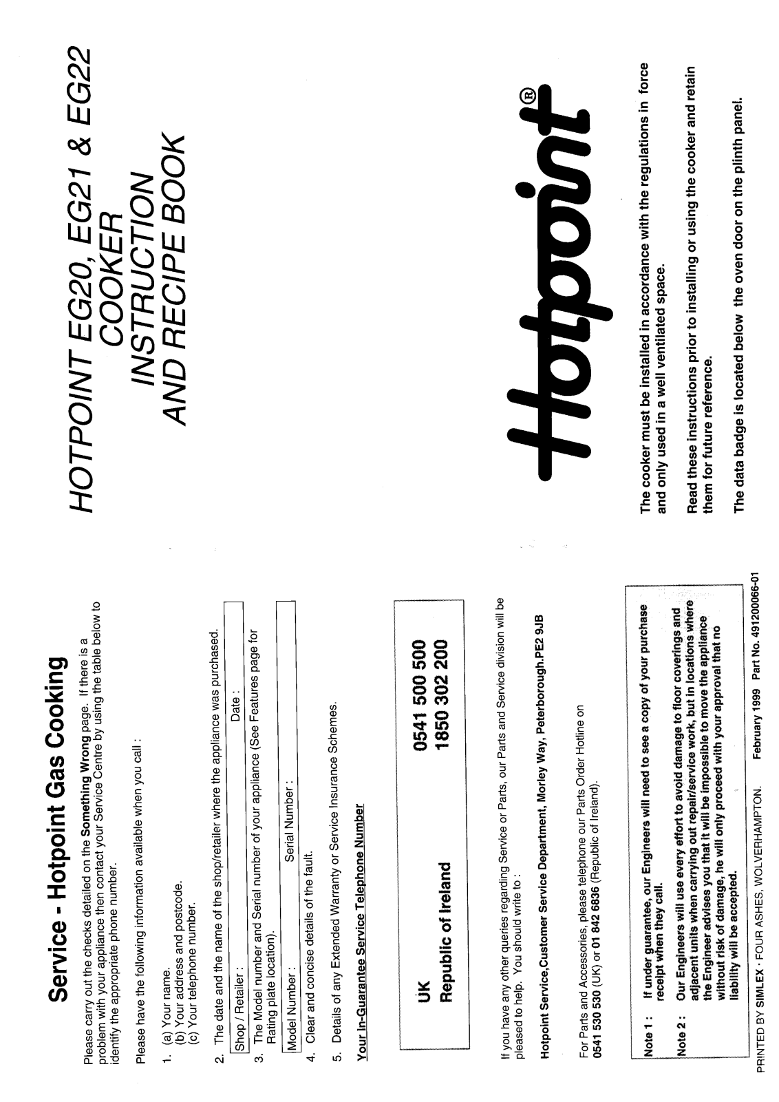 Hotpoint EG22 User Manual