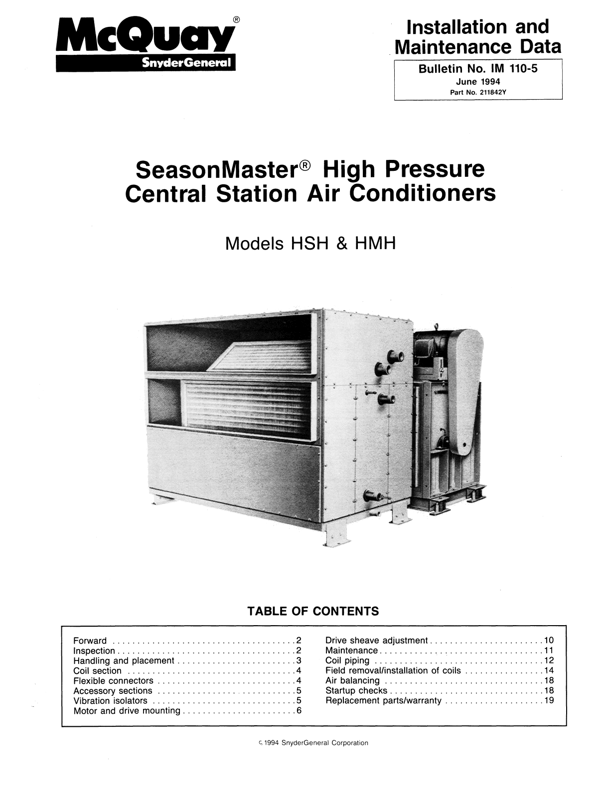 McQuay HMH Installation  Manual