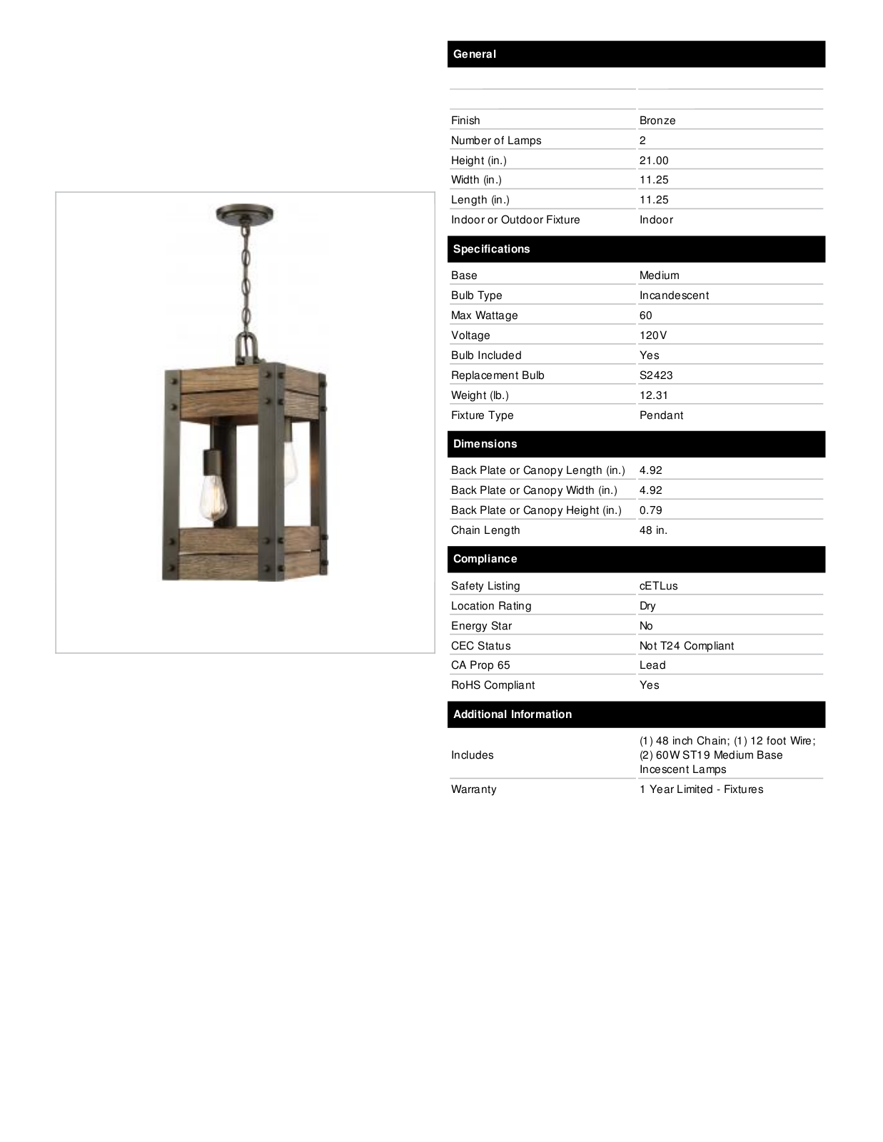 Loon Peak OUV5817 Specifications - ManualMachine.com