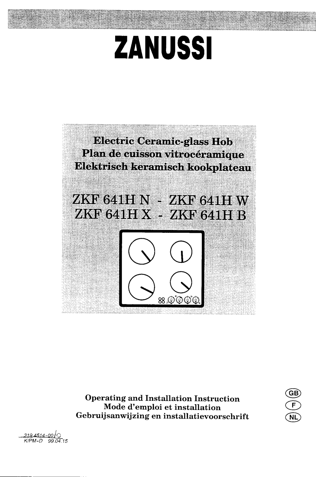 ZANUSSI ZKF641X, ZKF641F, ZKF641 User Manual