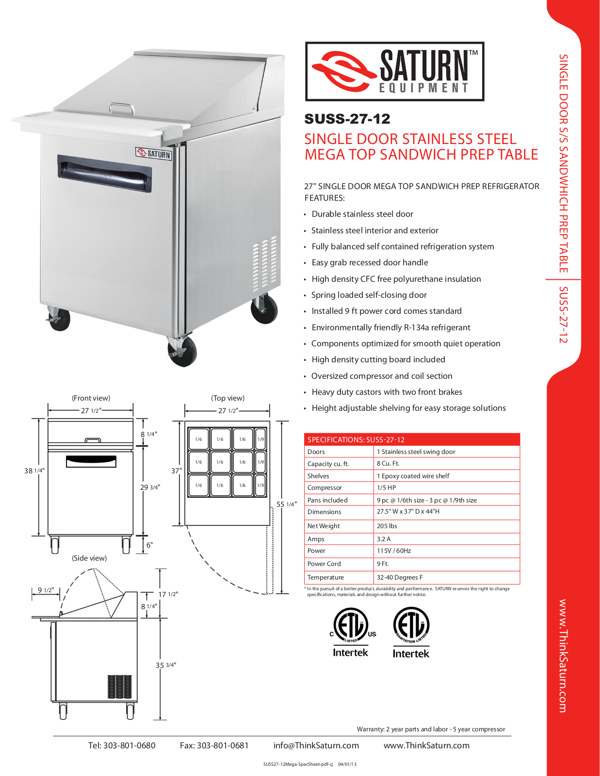 Saturn Equipment SUSS-27-12 User Manual