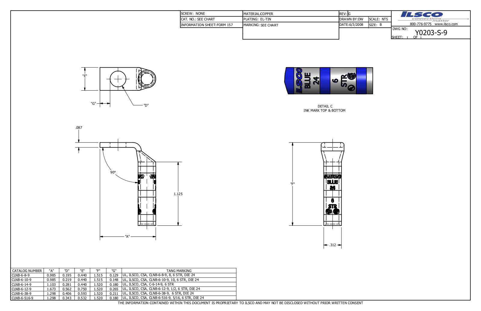 Ilsco CLNB-6-10-9 Data sheet