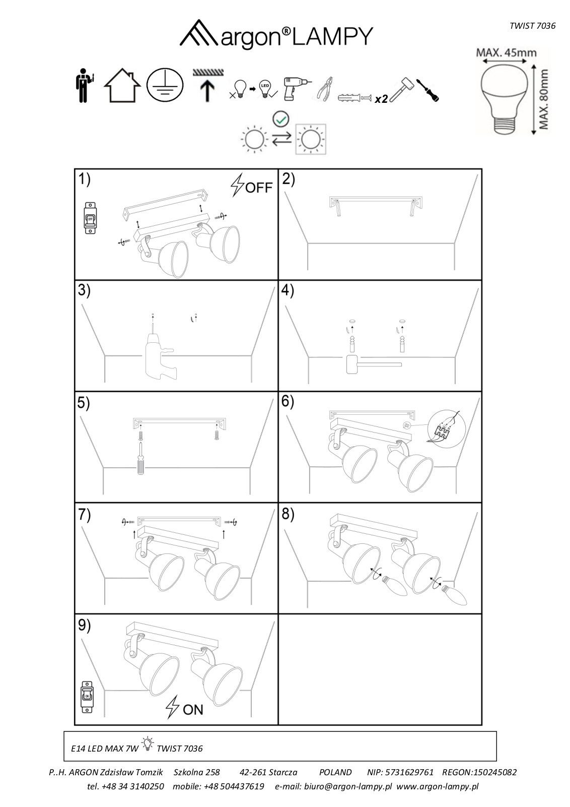 Argon Twist 7036 Installation/Assembly Instructions - ManualMachine.com