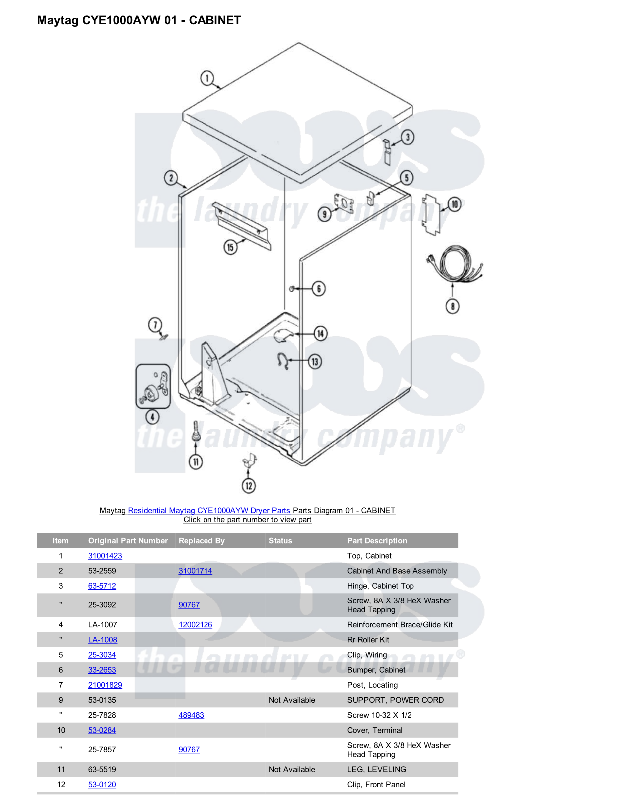 Maytag CYE1000AYW Parts Diagram