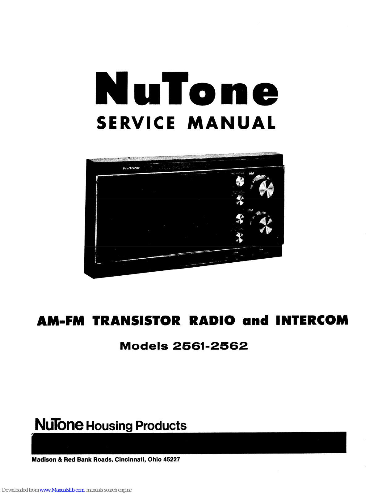 NuTone 2561, 2562 Service Manual