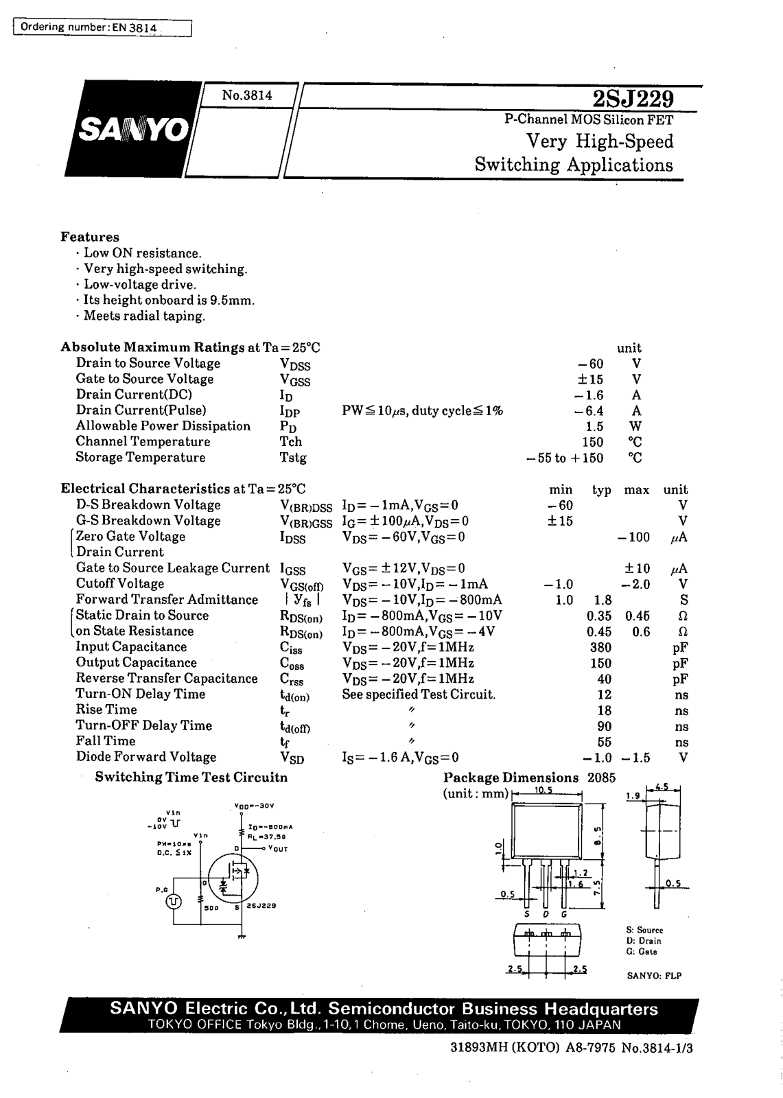 Datasheet 2SJ229 Datasheet (SANYO) - ManualMachine.com